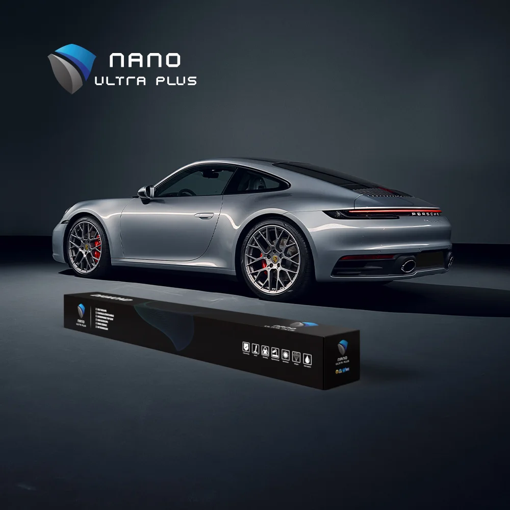 Nano Ultra Plus Diamond product presentation beside a Porsche